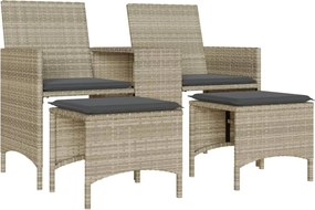 vidaXL Canapea de grădină cu 2 locuri cu masă și scaune gri poliratan