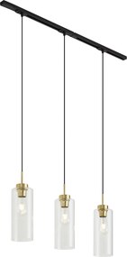 Sistem de șină modern negru cu 3 pendule aurii cu sticlă transparentă monofazat - Iconic Laura