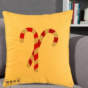 Perna Decorativa Candy Cane de Craciun, 40x40 cm, Galben, Husa Detasabila, Perna Inclusa, BEKZ®