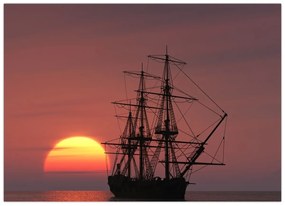 Tablou pe sticlă - Navă medievală (70x50 cm)