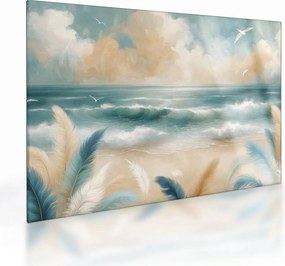 Tablou pe sticlă – Plajă pictată în culori delicate (70x50 cm)