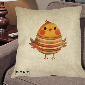 Perna Decorativa Pui Kawaii Portocaliu Dungi Calde, 40x40 cm, Crem, Husa Detasabila, Perna Inclusa, BEKZ®