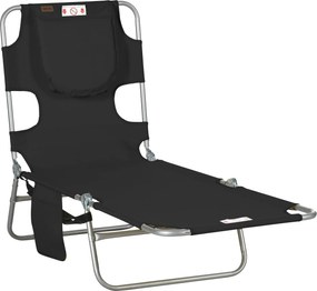 Outsunny Șezlong de grădină, șezlong cu deschidere căptușită pentru față, șezlong de masaj pentru exterior, buzunar lateral, material textil, metal, Negru | Aosom Romania