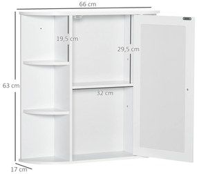 HOMCOM Dulap cu oglindă Dulap de baie Badezimmerschrank, 8 compartimente, uși cu oglindă, rezistent la apă, 66 cm x 17 cm x 63 cm, Alb | Aosom Romania