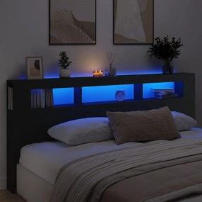 837373 vidaXL Tăblie de pat cu LED, negru, 220x18,5x103,5 cm, lemn