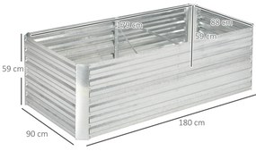 Outsunny Pat de grădină în formă de potager dreptunghiular cu tuburi de armare din oțel galvanizat 180 x 90 x 59 cm | Aosom Romania