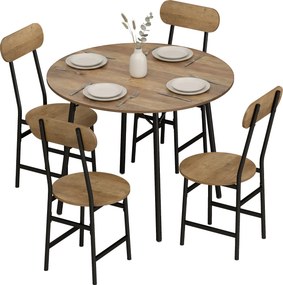 HOMCOM Set masă 5 piese: masă și 4 scaune, picioare metal, finisaj natural. | Aosom Romania