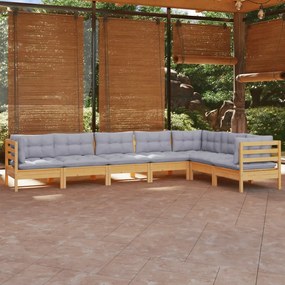 3096694 vidaXL Set mobilier grădină cu perne gri, 7 piese, lemn masiv de pin