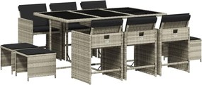 vidaXL Set mobilier de grădină cu perne 11 piese gri deschis poliratan