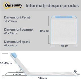 Outsunny Set 2 Șezlonguri de Plajă Pliabile cu Tetieră, Spătar Reglabil și Husă pentru Transport, 134x48x33-43 cm, Bej | Aosom Romania