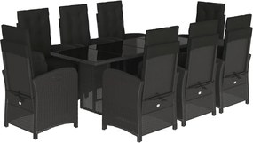 vidaXL Set mobilier de grădină cu perne, 9 piese, negru, poliratan