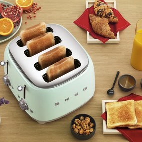 Prăjitor de pâine SMEG 50's Style TSF03PGEU, 2000 W, 4 felii, 6 niveluri, Tava pentru firimituri, Cablu integrat, Oțel inoxidabil, Verde