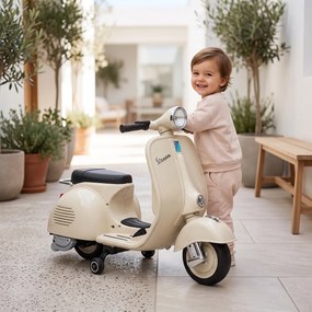 AIYAPLAY Motocicletă Electrică pentru Copii 3+ Ani, Licență VESPA, 6V, cu Roți Ajutătoare Detașabile, Max. 30 kg, Alb | Aosom Romania