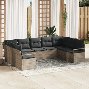 Set de canapele de grădină vidaXL 9 piese cu perne gri din ratan poli