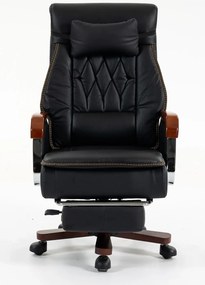 EXECUTIVE PRIME 8206B – Scaun directorial din piele naturala si lemn , Masaj in 9 puncte si Incalzire, rezistent 150 kg, Negru