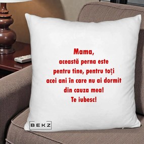 Cadou pentru Mama - Perna Personalizata Perna pentru Mama, 40x40 cm, Alb Pufos, Husa Detasabila, Perna Inclusa, BEKZ®