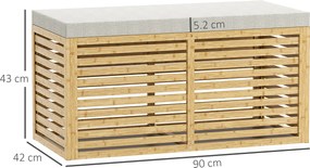 HOMCOM Bancă de depozitare, cufăr tapițat din material cu aspect de in, capac și structură din bambus, gri și lemn natural | Aosom Romania