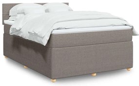 vidaXL Pat box spring cu saltea, gri taupe, 140x200 cm, textil