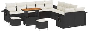 vidaXL Set de canapele pentru grădină cu pernă 13 pcs Negru poliratan