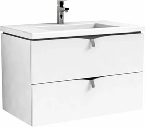 Set dulap baza suspendat alb Oristo Siena cu 2 sertare si lavoar din compozit Amelia 80 cm