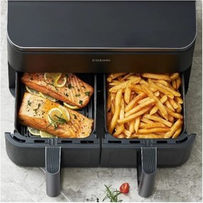 La mâna a doua: Friteuza cu aer cald Cosori Dual Basket CAF-R901-AEU, 1750 W, 8.5 L, 8 programe, Timer, Ecran tactil, Negru
