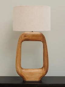 Lampa de masa, din lemn de mango, cu abajur din in si bumbac, Masai