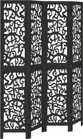 vidaXL Paravan de cameră cu 4 panouri, negru, lemn masiv paulownia