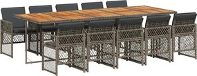 vidaXL Set mobilier de grădină cu perne, 11 piese, gri, poliratan
