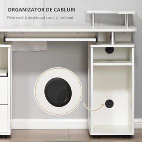 HOMCOM Birou PC din PAL și Oțel Alb cu Tastatură și Raft Monitor, Spațiu Generos de Lucru, 2 Sertare, Design Modern, 120x55x85 cm | Aosom Romania