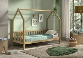 Pat‑căsuță 90 × 200 cm STEJAR cu balustradă – refugiu sigur și somn liniștit – gamă Cabane – Vipack