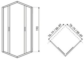 Cabină de duș pătrată TIARASQUARE90 fără cădiță 90x90x190