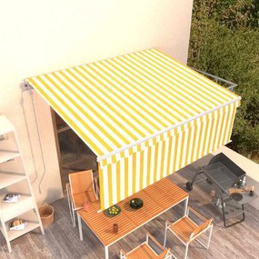 vidaXL Copertină retractabilă automat cu stor, galben&amp;alb, 4x3 m