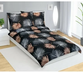Bellatex Lenjerie de pat din bumbac Palm Leaf negru, 140 x 200 cm, 70 x 90 cm