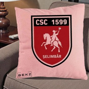 Perna Personalizata CSC 1599 Selimbar Fotbal, 40x40 cm, Roz, Husa Detasabila, Perna Inclusa, BEKZ®