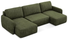 Colțar verde extensibil/cu spațiu de depozitare cu tapițerie din chenille (în formă de "U") Lilo – Makamii