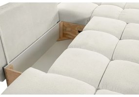 Colțar tapițat extensibil ALMADA, formă în L, pe partea dreaptă, cu spațiu de depozitare, bej