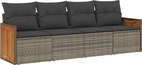 vidaXL Set canapea de grădină cu perne, 4 piese, gri, poliratan