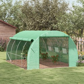 Outsunny Șopron de folie, Seră, umblabil, Fereastră plasă, Cadru metalic, 4x3x2m, Verde | Aosom Romania