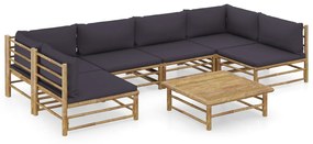 Set mobilier de gradina, 7 piese, perne gri inchis, bambus Morke gra, 2x colt + 4x mijloc + masa, 1