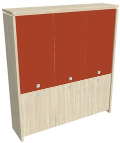 Dulap înalt Verno 188 x 46 x 210 cm, uși combinate, salcâm / portocaliu