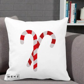 Perna Decorativa Candy Cane de Craciun, 40x40 cm, Alba Mata, Husa Detasabila, Perna Inclusa, BEKZ®