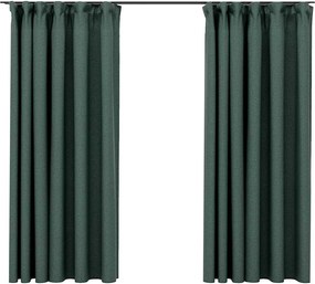 vidaXL Draperii opace aspect in, cu cârlige, 2 buc., verde, 140x175 cm