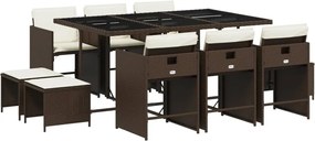 vidaXL Set mobilier de grădină cu perne, 11 piese, maro, poliratan