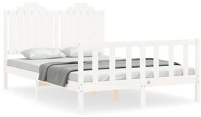 3192272 vidaXL Cadru de pat cu tăblie, dublu, alb, lemn masiv