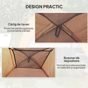 Outsunny Cort de Camping pentru 3 Persoane cu Buzunare Detașabile și Geantă de Transport, 200x200x135 cm, Portocaliu | Aosom Romania