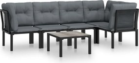 vidaXL Set mobilier de grădină, 6 piese, negru și gri, poliratan