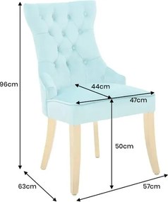 Set 2 scaune Stil Baroc, Catifea, Albastru Deschis, Metal, Auriu, Castle