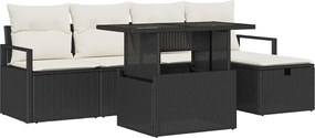 vidaXL Set de canapele pentru grădină cu pernă 6 pcs Negru Rattan poli