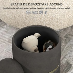 HOMCOM Puf rotund, Taburet tapitat cu spatiu de depozitare, Gri | Aosom Romania