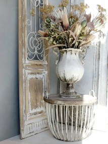 Panou decorativ din lemn, cu insertii metalice, finisaj crem antichizat, H198/L41/W3,5 cm